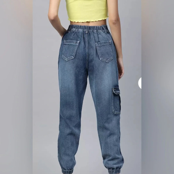 SASSAFRAS Women Blue Pure Cotton Jogger High-Rise size Large - Picture 4 of 11